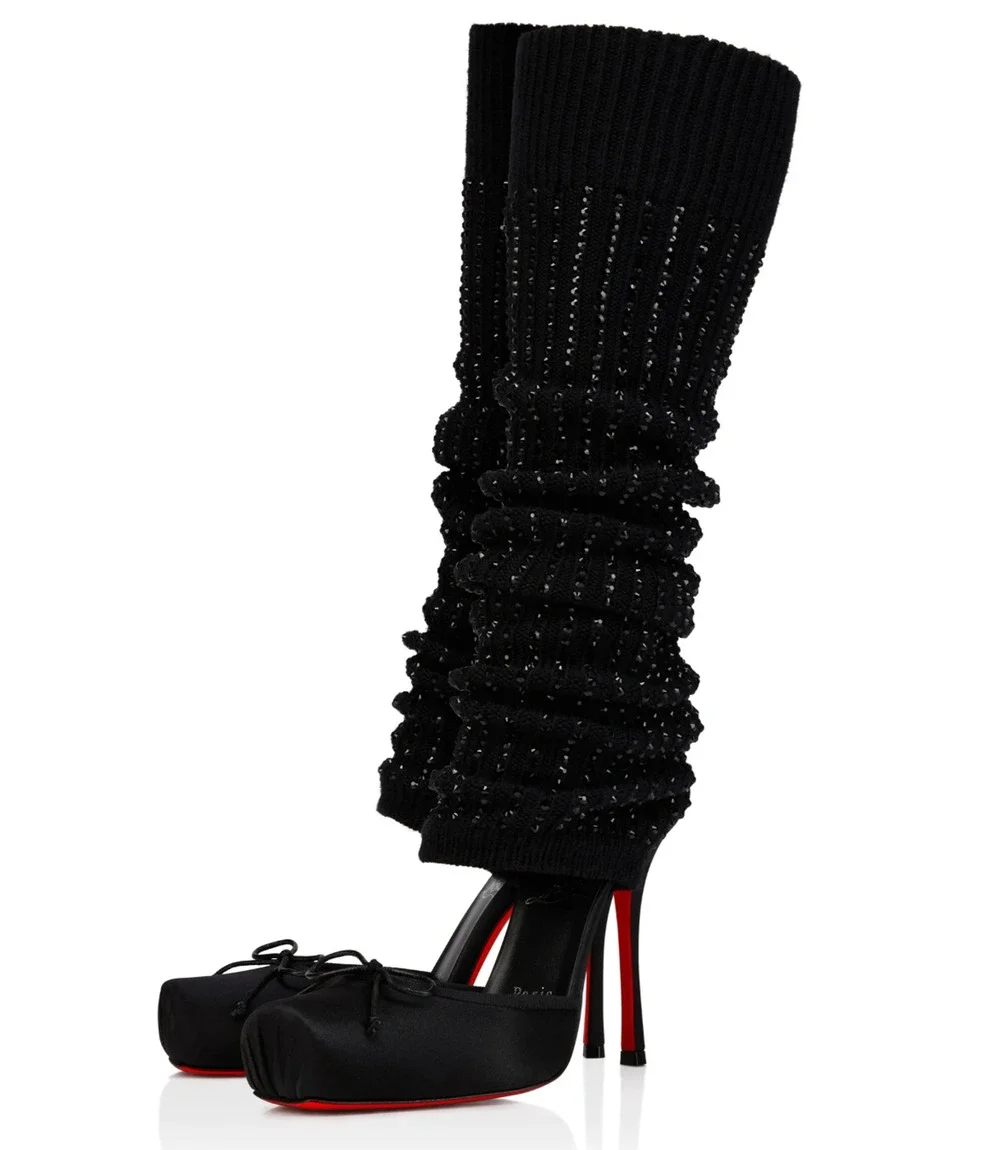 Christian Louboutin Cassia Annmac 100 Black Crystal Sock Ballet Bow Heel Pump 40